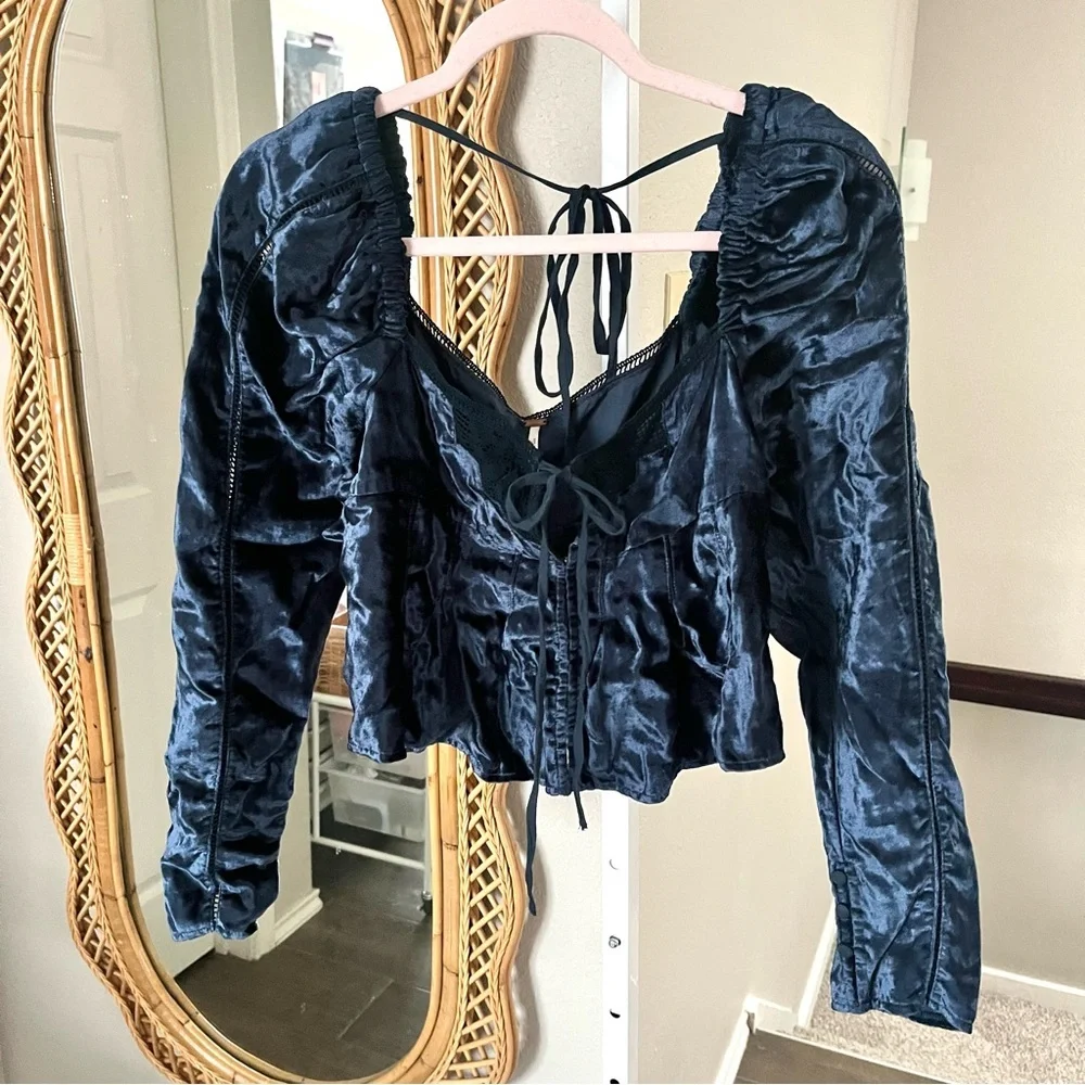 Free People / NWT Bali Heirloom Rose Crushed Velvet Long Sleeve Crop Top